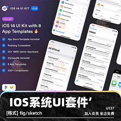 iOS 14 UI Kit fig iOS系统应用程序UI套件模板sketch用户界面设计性素材源文件U137