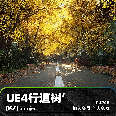 UE4行道树榆树银杏悬铃木白桦模型虚幻4工程源文件PBR材质3D素材C4248