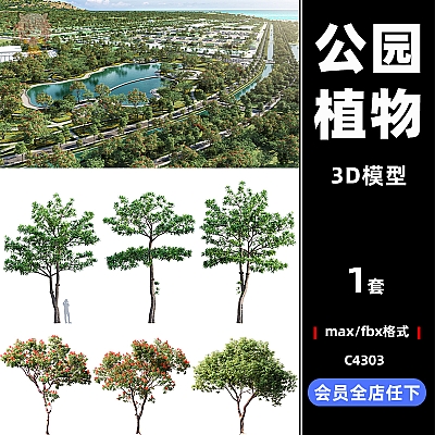 C4D公园校园花园植物树木3D max模型渲染fbx建模素材maya设计下载C4303