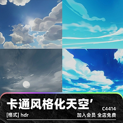 卡通风格化游戏天空hdr夜晚白天多云日落阴天雨天纹理设计素材图C4414