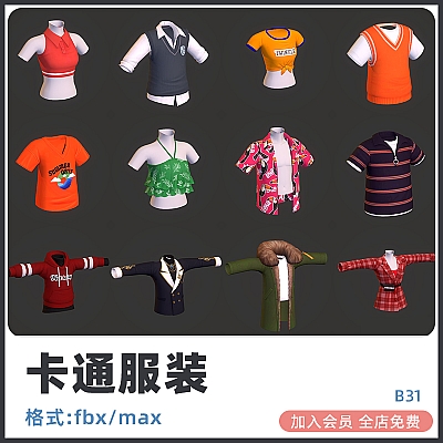 maya卡通低聚服装上衣外套内衣卫衣C4D大衣棉衣fbx羽绒服max模型B31