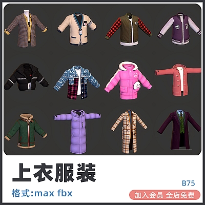 3D max卡通衣服上衣外套内衣maya卫衣C4D服装fbx模型建模渲染素材B75