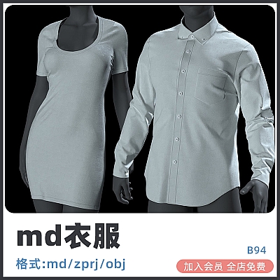 Marvelous Designer衣服裙子连衣裙衬衫圆领衫zprj建模obj模型设计素材B94