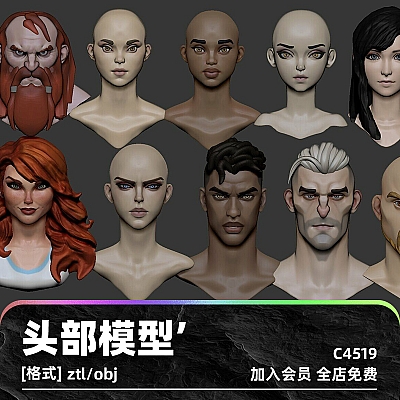 12 Head Stylized Pack zbrush欧美卡通人物角色头部模型obj建模C4D渲染maya头像雕刻素材C4519