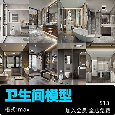 SU公共卫生间洗浴卫浴厕所3dsmax模型洗手间建模渲染素材源文件S13