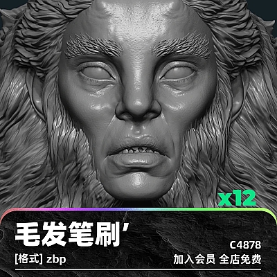 ZBrush Sculpting Hair Brushes Pack zbrush卡通人物毛发头发眉毛睫毛雕刻zb笔刷风格化头发3D建模雕刻C4878