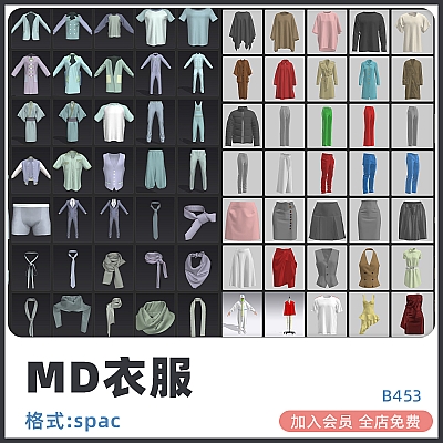 300套MD服装工程marvelous designer男女衣服裤子基础套件打版3D模型素材B453