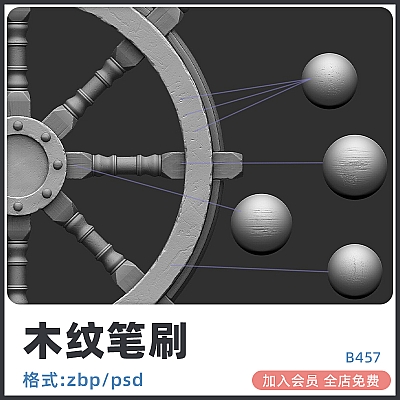 ZBrush – Wood Surface Vol. 1 zbrush木材木头表面2K分辨率木质品木家具笔刷zb画笔建模素材雕刻图案B457