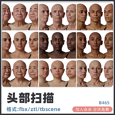 80 x New HD Head Scans zbrush人头扫描模型C4D男女人物头部fbx建模8K法线置换贴图3D素材B465