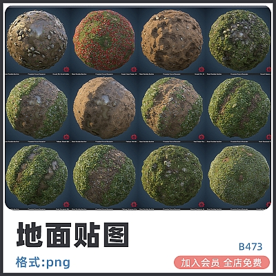 2K地面草地C4D泥土泥泞水洼花草通道贴图纹理碎石子zbrush设计素材B473