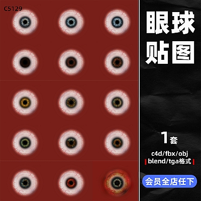 FlippedNormals – Game Ready – Realistic Eye Pack C4D真实超清眼球模型法线粗糙度通道纹理贴图TGA图片maya设计素材C5129
