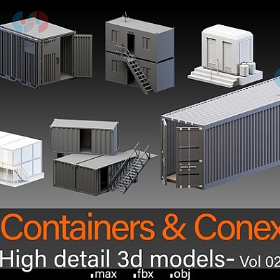 18 Containers and Conex boxes- Vol 02- High detail 3d models C4D白膜容器集装箱盒子简易房屋罐子obj建模fbx模型max设计素材C5441