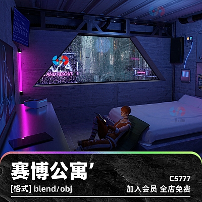 Cyberpunk Apartment Scene – High Detail Model Files C4D未来科幻赛博朋克obj建筑公寓房屋一角场景3D模型blender建模C5777