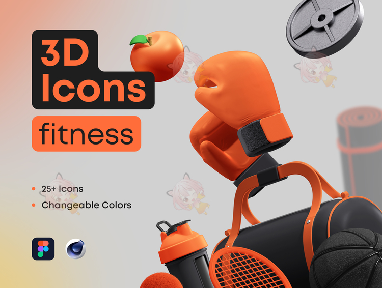 卡通健身运动工具3D图标C4D模型OBJ立体设计白膜素材C3507