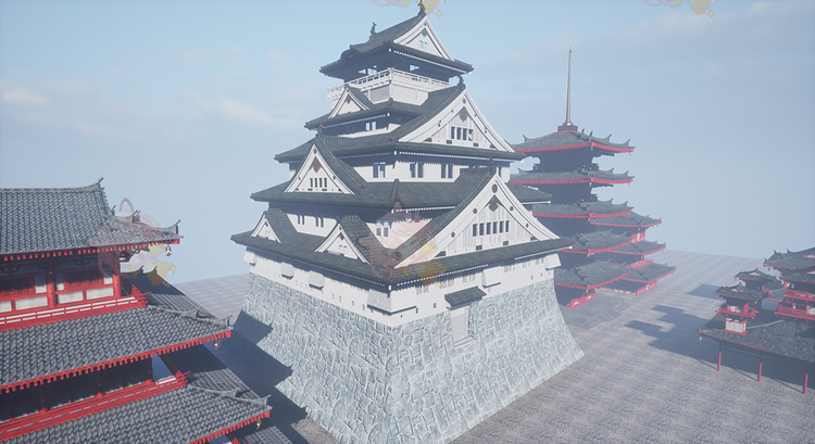 古代寺庙塔楼宫殿木结构楼房建筑C4D模型无材质白模素材