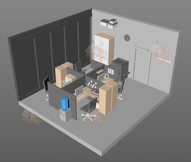卡通低面lowpoly微观办公室房间小场景C4D模型3d三维立体素材C3514