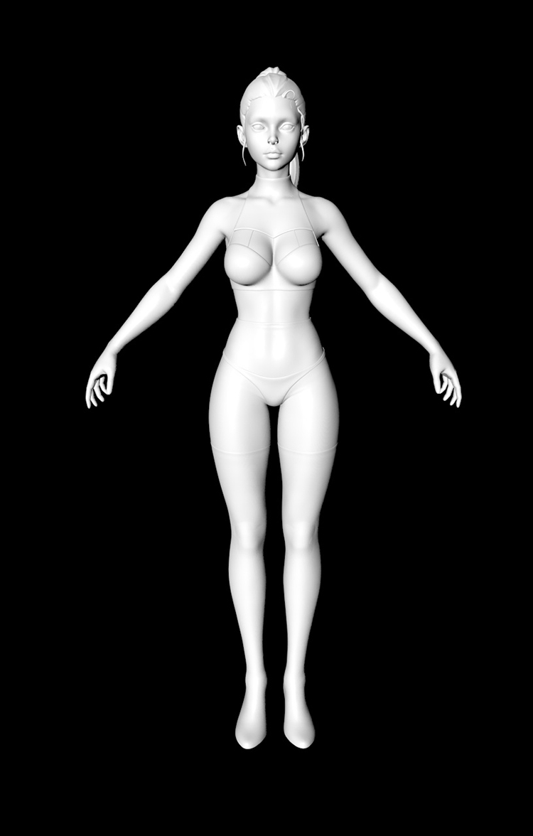Zbrush美少女单马尾人物女性ztl角色C4D模型3d素材OBJ高模C3539