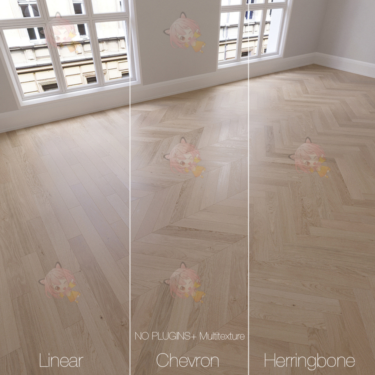 Parquet natural oak Sapphire 3 types Linear chevron herringbone