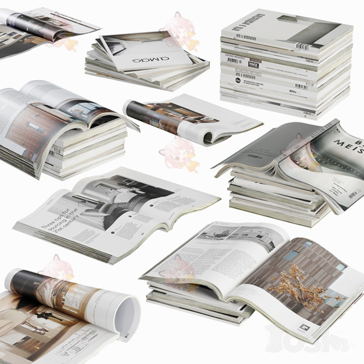 Opened magazines stack set