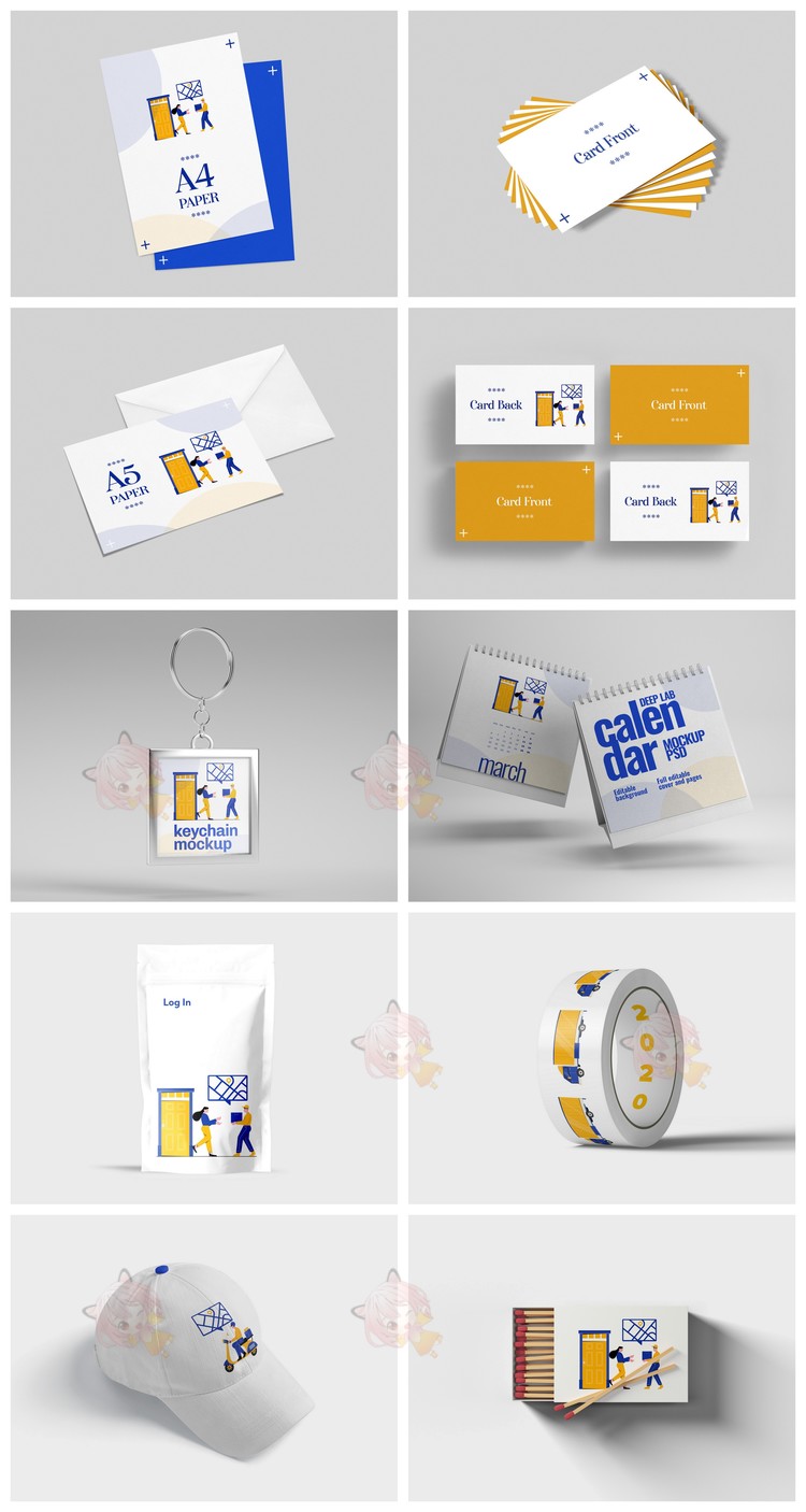 PS文创品牌VI公司周边LOGO展示智能贴图样机PSD设计素材F876
