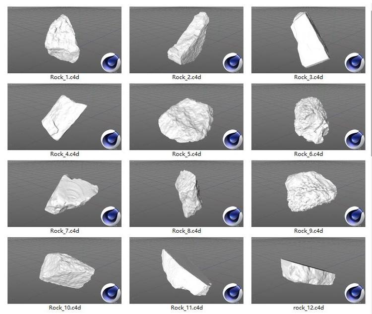 Rocks岩石石头maya石块C4D模型OBJ格式3d设计白模素材推荐下载C3610
