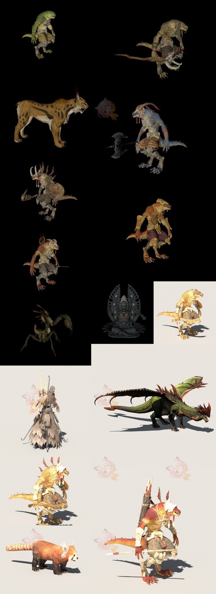 maya游戏动物怪兽怪物坐骑C4D模型FBX格式3d素材部分带绑定动作动画C3633