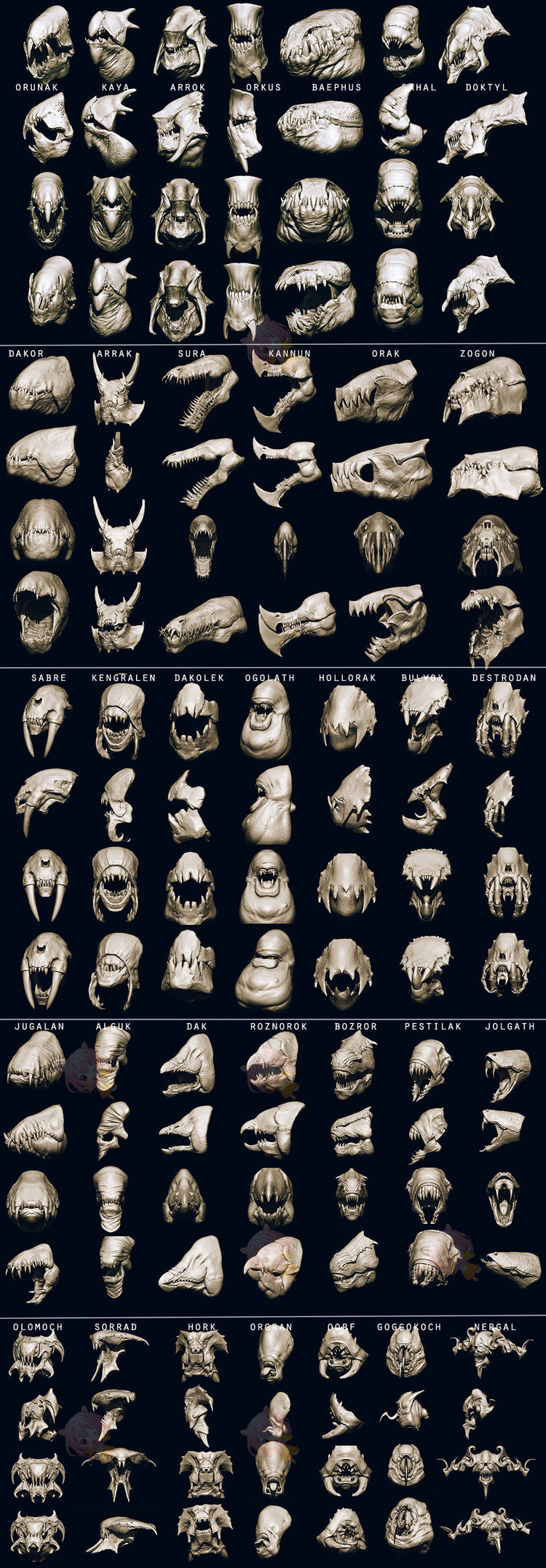 zbrush怪物怪兽嘴巴maya头骨IMM笔刷C4D模型obj设计fbx素材C3634