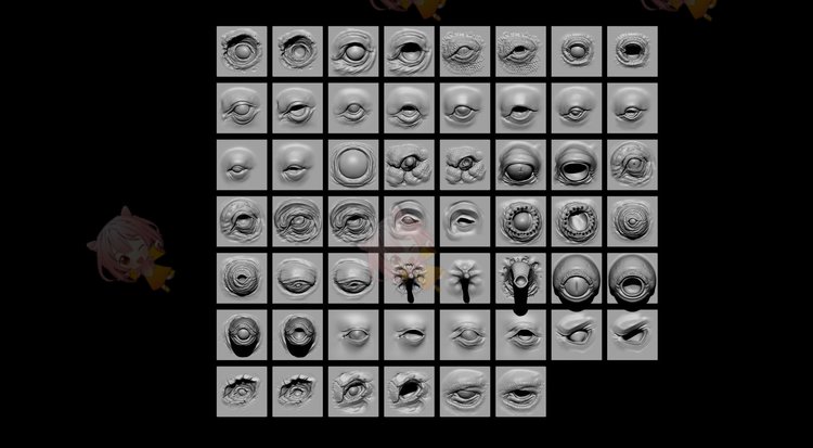 EYES - 28 Zbrush VDM creature eyes + 15 Eyeballs IMM brush