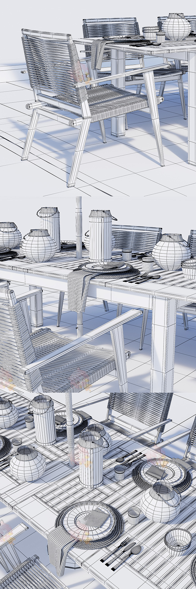 C4D室外fbx户外桌子椅子餐桌3D max模型设计素材工程源文件C3645