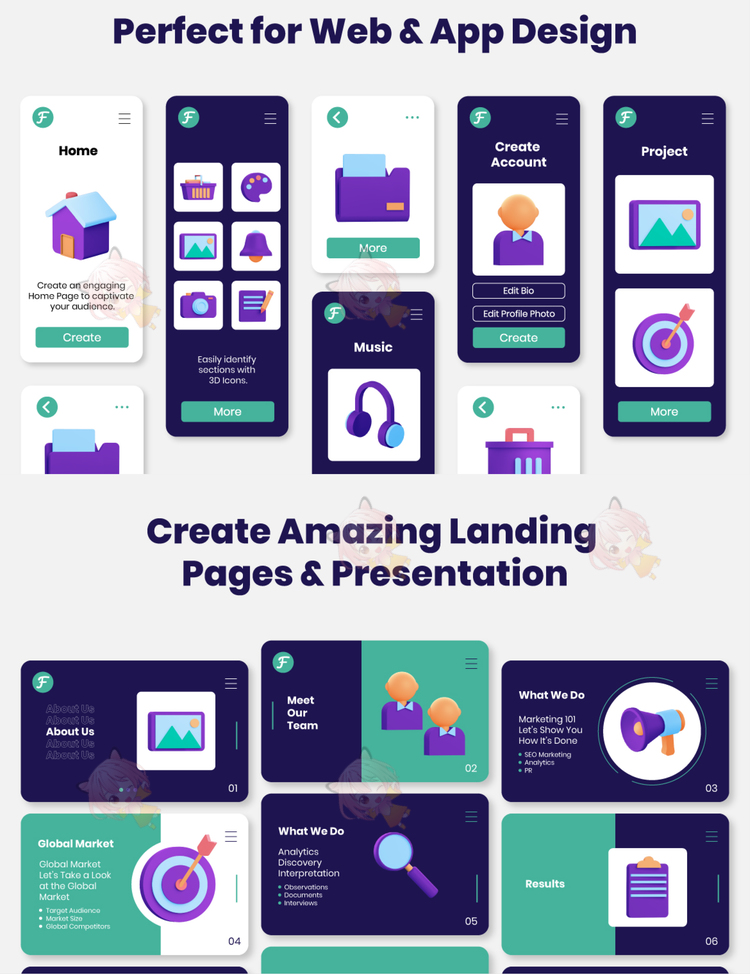 60 3D Web Icons