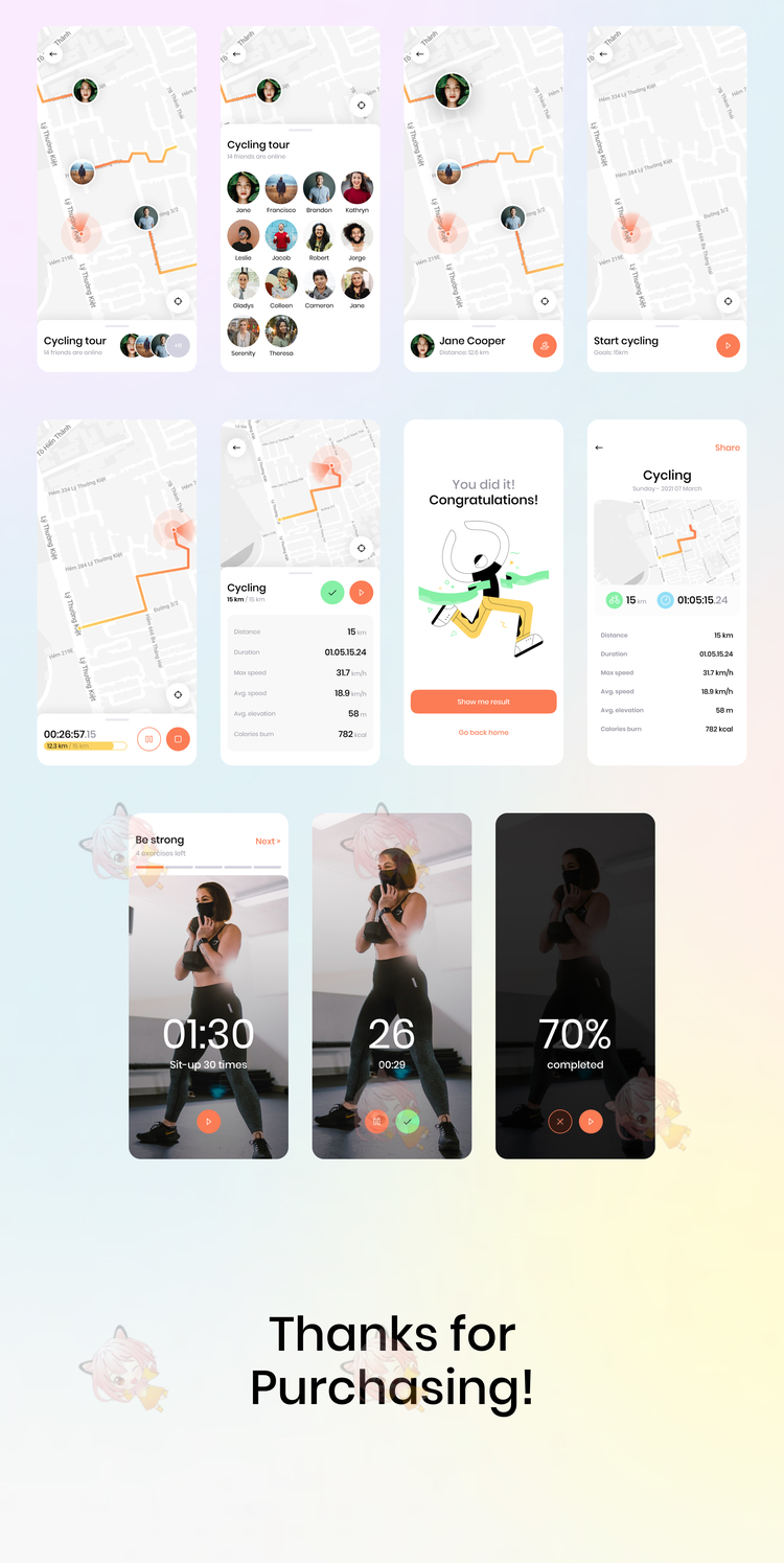 figma健身节食应用程序ui套件app设计素材简约清新风格fittest ui