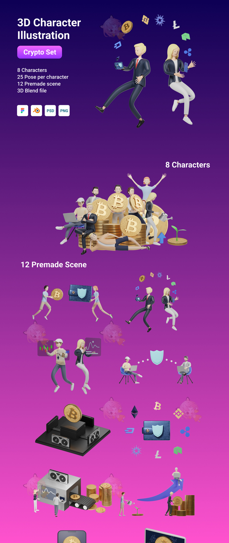 3D Character Pack Crypto Illustration & 3D Elements object