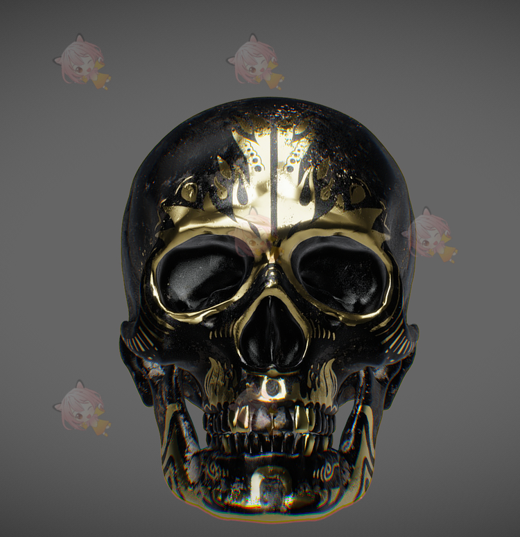 C4D头骨萨拉查黑金骷髅dae模型blend渲染设计素材源文件下载C3704