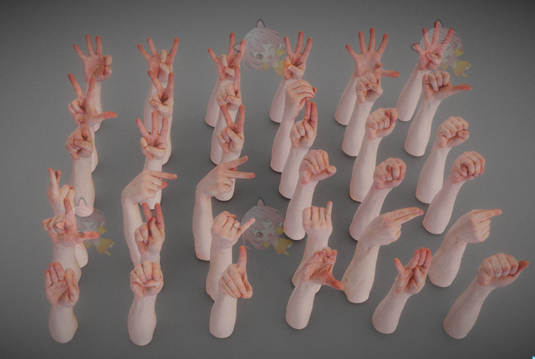 C4D男性手掌手势字母数字模型设计3D素材fbx源文件blend渲染C3718 