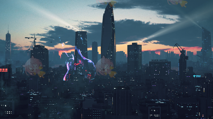 C4D科幻赛博朋克城市建筑oc渲染模型CBD高楼大厦源文件下载C3745