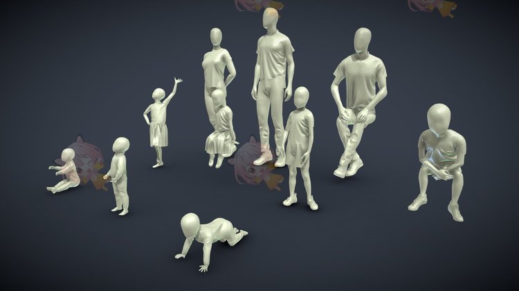 C4D基础人物模特3D模型白膜blend渲染fbx设计obj素材maya男女小孩C3750