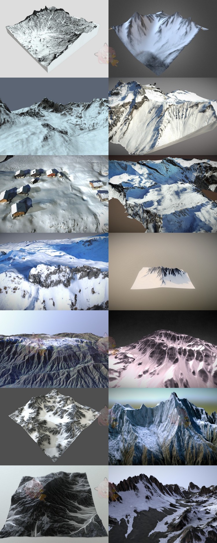 C4D雪山模型山谷地形3D卡通lowpoly低模blend渲染fbx建模obj素材C3775