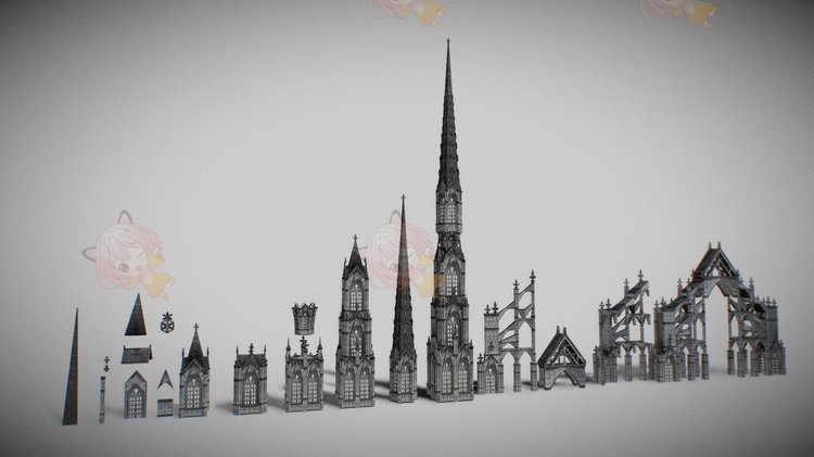 C4D哥特式建筑塔屋顶建筑模块化fbx渲染obj建模3D设计素材源文件C3789