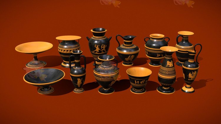 C4D希腊陶器陶瓷游戏资产blend渲染fbx建模obj设计maya素材源文件C3802
