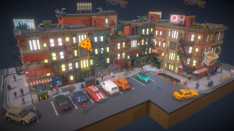 C4D卡通城市资产人物车辆建筑道路blend渲染fbx建模obj设计3D素材C3810