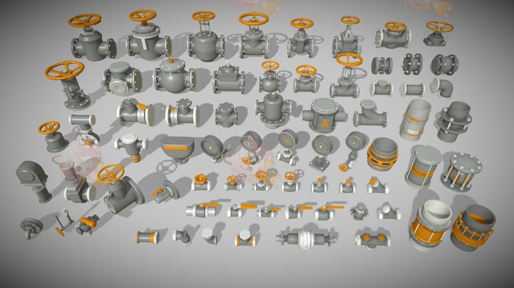 C4D阀门管道连接器仪表盘blend渲染fbx建模obj设计maya素材源文件C3823