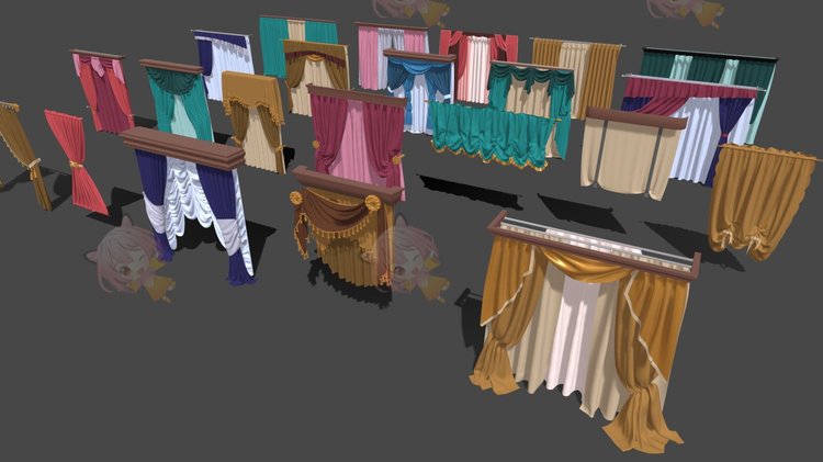 C4D窗帘模型blend渲染fbx建模obj设计maya素材源文件Curtains下载C3825