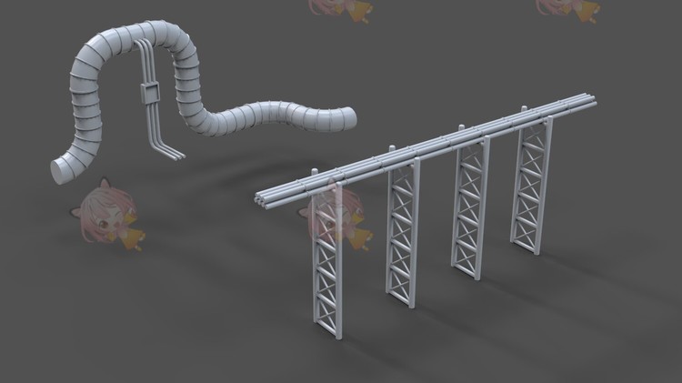 C4D工业管道架子3D管子blend渲染fbx建模obj设计maya素材源文件C3829