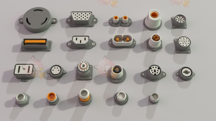 C4D控制按钮仪表盘连接器操纵杆旋钮obj工厂键盘blend渲染fbx建模