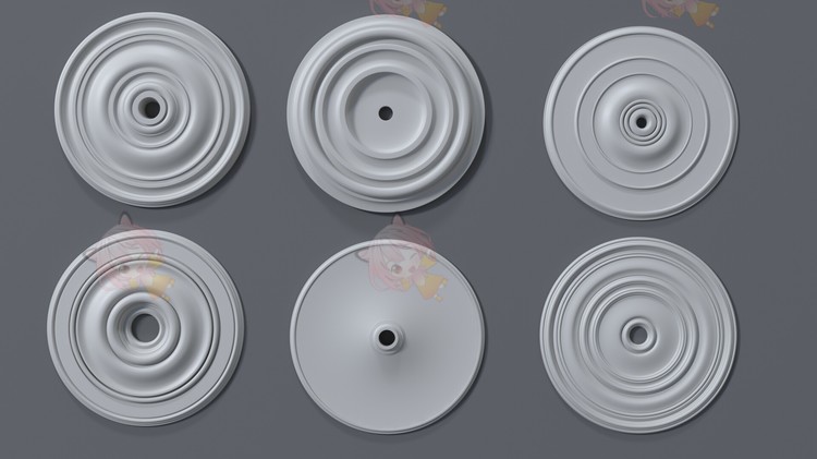 C4D玫瑰花结装饰品天花板王冠石膏3D轮廓obj模型blend渲染fbx建模C3842