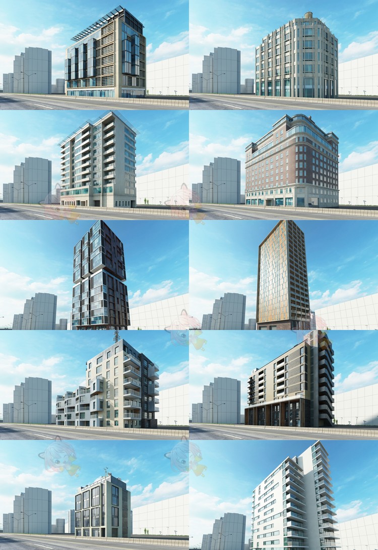 城市建筑办公楼写字楼房子大厦C4D模型3D素材OBJ建模fbx渲染A203