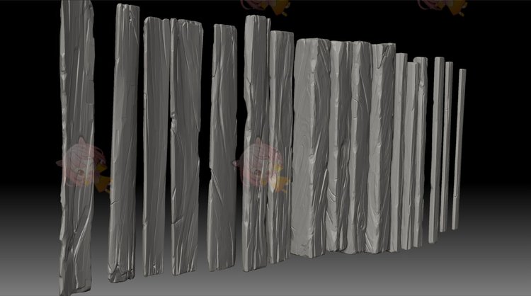 zbrush木板木头IMM插入笔刷栅栏木纹zb场景细节雕刻笔触设计素材C3855