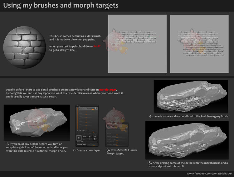 zbrush雕刻岩石画笔砖块砖石笔刷岩石网格zbp石头墙壁ztl设计素材C3856