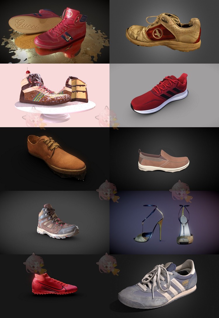 C4D鞋子球鞋运动鞋平板鞋高跟鞋模型blend渲染fbx建模obj设计素材C3868