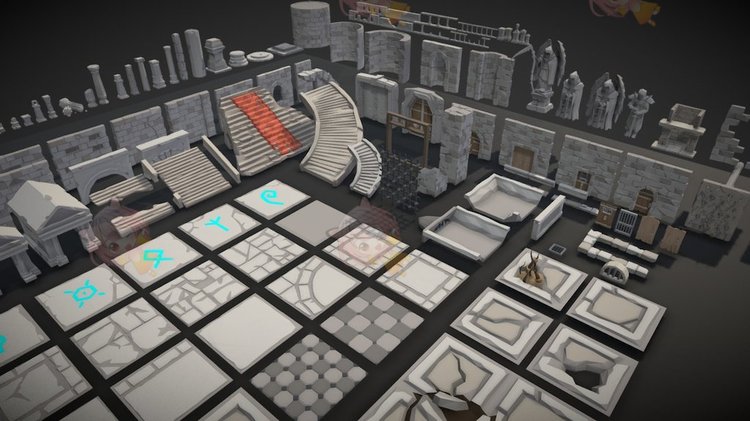 低聚C4D地牢地板墙砖模型blend渲染fbx建模obj设计maya素材源文件C3876